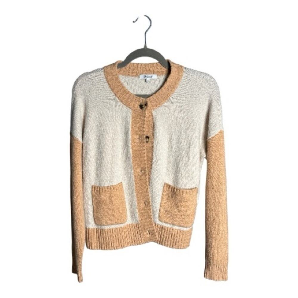 Madewell Cream Tan Colorblock Button Front Cardigan XS